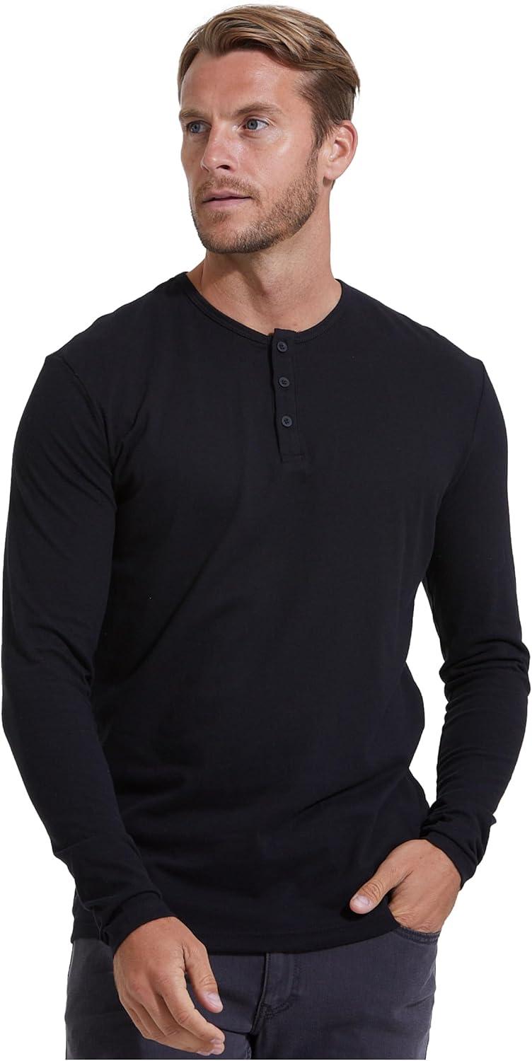 imageTrue Classic Long Sleeve Shirts for Men  Henley Waffle ampamp Crew Neck Long Sleeve T Shirt  Regular and Tall Thermal ShirtsBlack