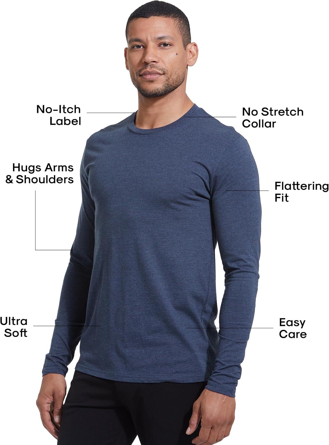 imageTrue Classic Long Sleeve Shirts for Men  Henley Waffle ampamp Crew Neck Long Sleeve T Shirt  Regular and Tall Thermal ShirtsHeather Navy