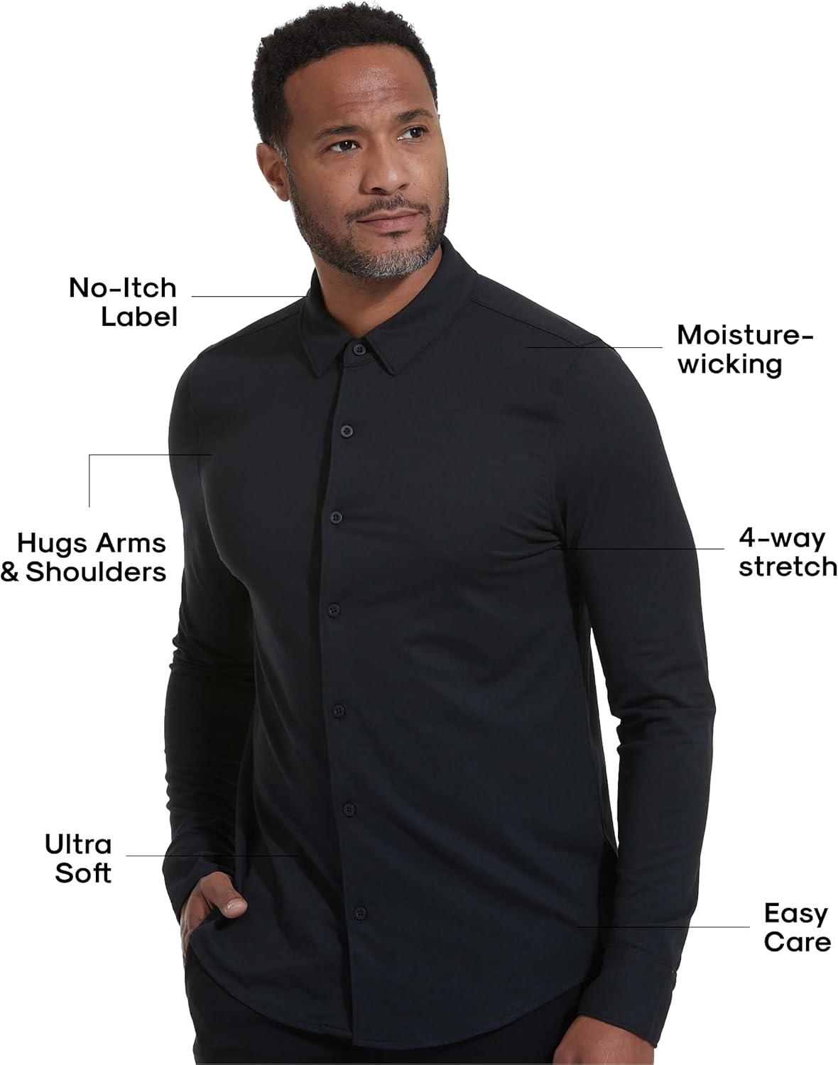 imageTrue Classic Mens Long Sleeve Button Down Shirt  Casual Dress Shirts for Men Quick DryBlack
