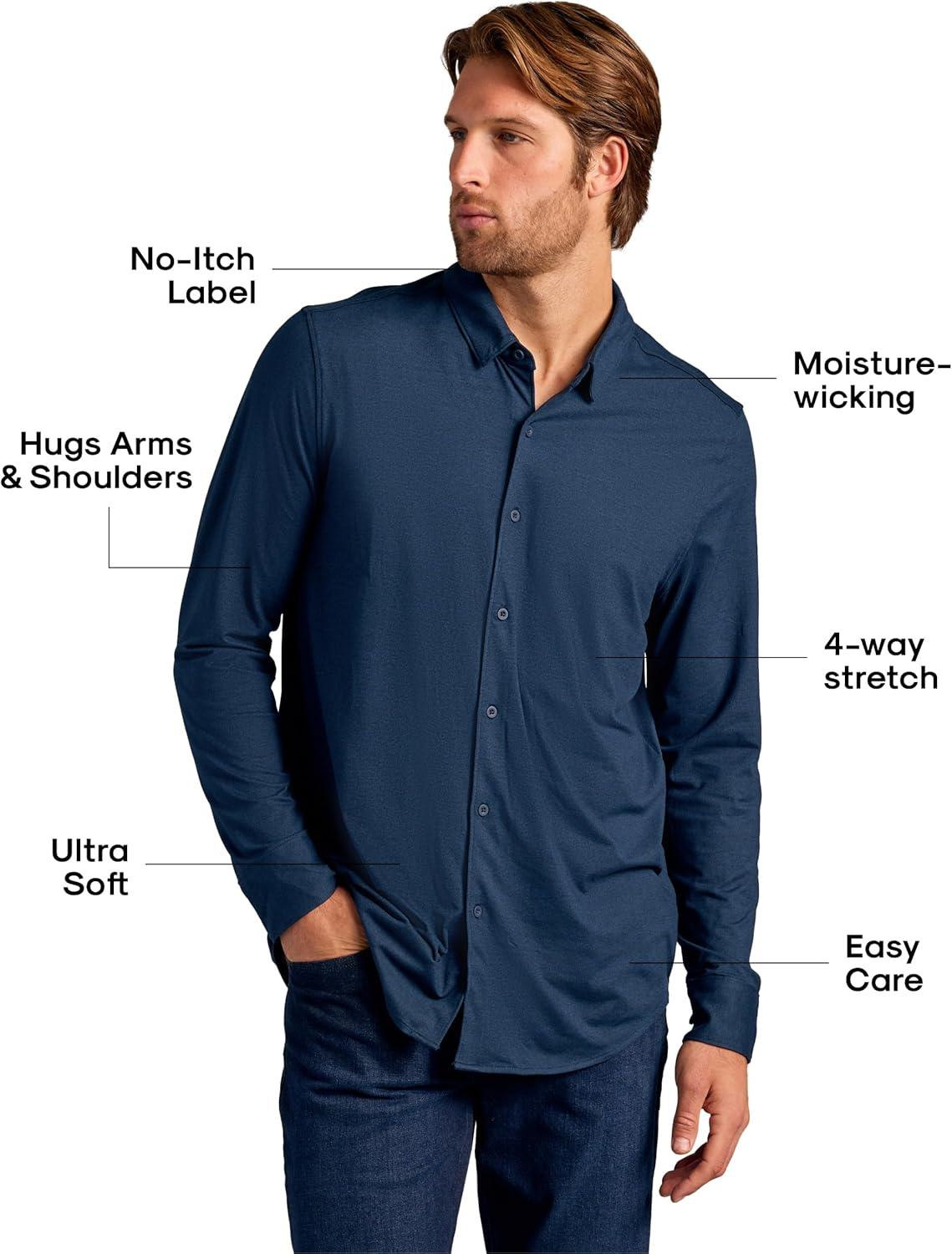 imageTrue Classic Mens Long Sleeve Button Down Shirt  Casual Dress Shirts for Men Quick DryDark Heather Navy