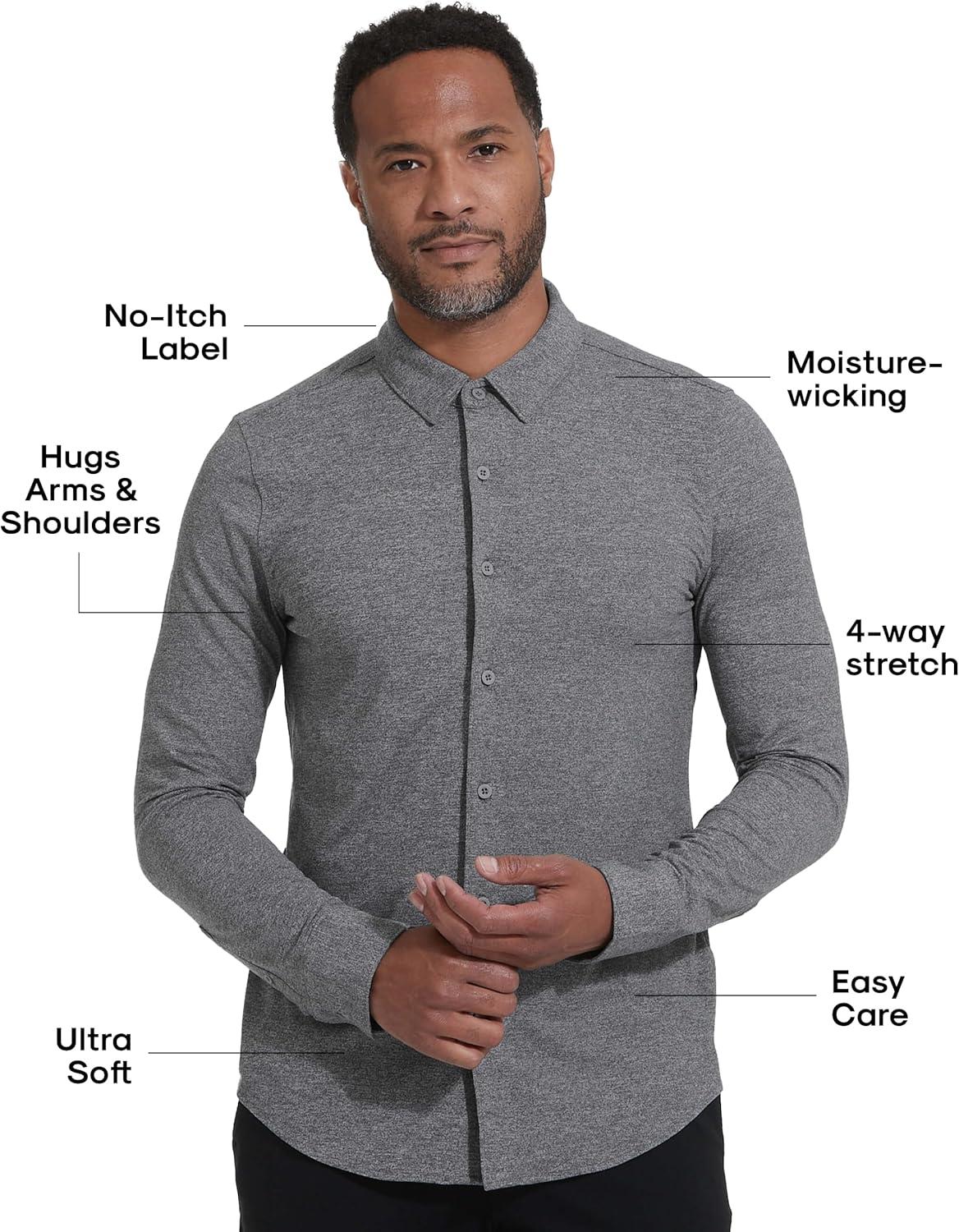 imageTrue Classic Mens Long Sleeve Button Down Shirt  Casual Dress Shirts for Men Quick DryHeather Gray