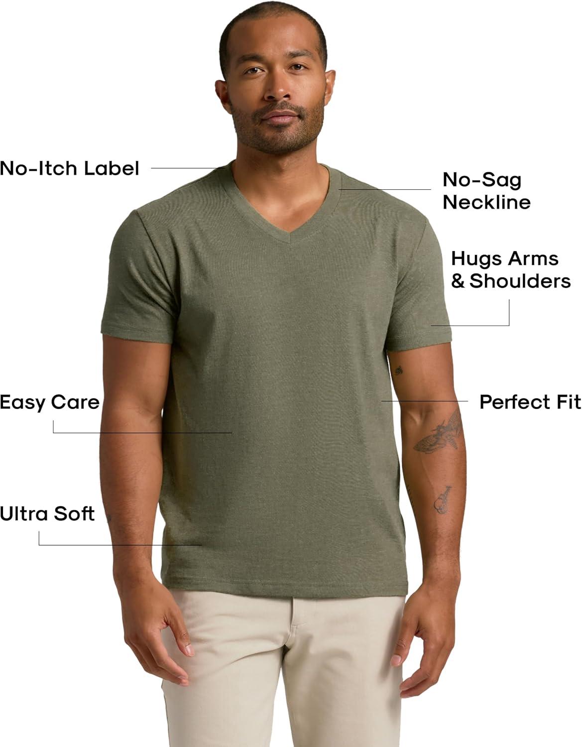 imageTrue Classic Mens V Neck T Shirts  Cotton V Neck Shirts for Men VNeck Mens TShirts and Undershirts for Men PackSinglesHeather Military Green