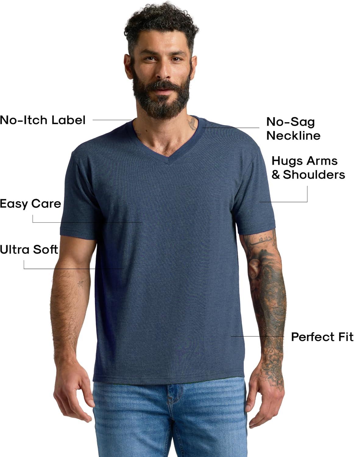 imageTrue Classic Mens V Neck T Shirts  Cotton V Neck Shirts for Men VNeck Mens TShirts and Undershirts for Men PackSinglesHeather Navy