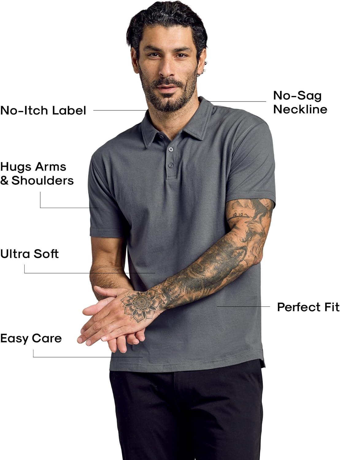 imageTrue Classic Polo Shirts for Men  Mens Polo Shirts Short Sleeve Cotton Dry Fit Golf Shirt for Men Personalized Custom CutCarbon