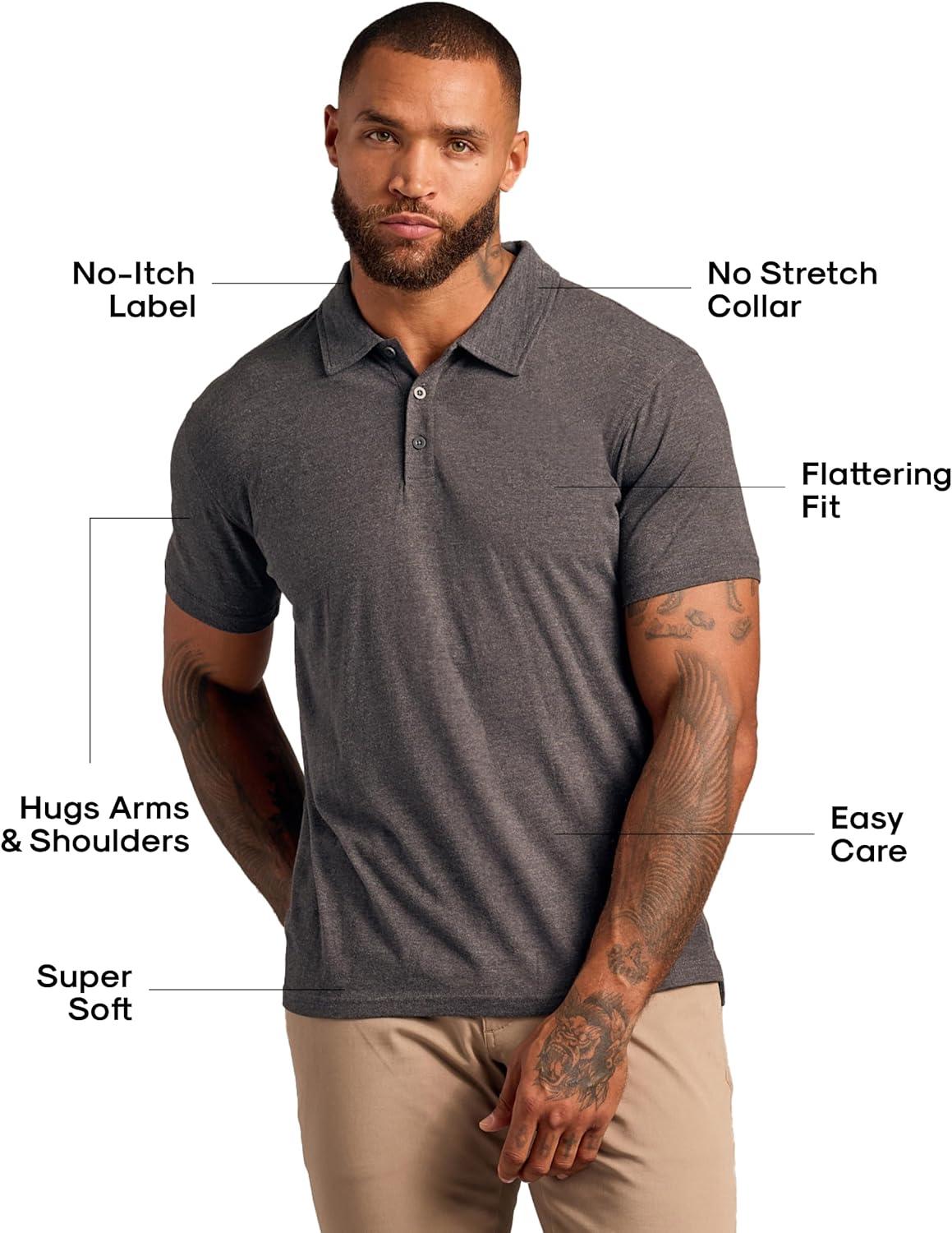 imageTrue Classic Polo Shirts for Men  Mens Polo Shirts Short Sleeve Cotton Dry Fit Golf Shirt for Men Personalized Custom CutCharcoal Heather Gray