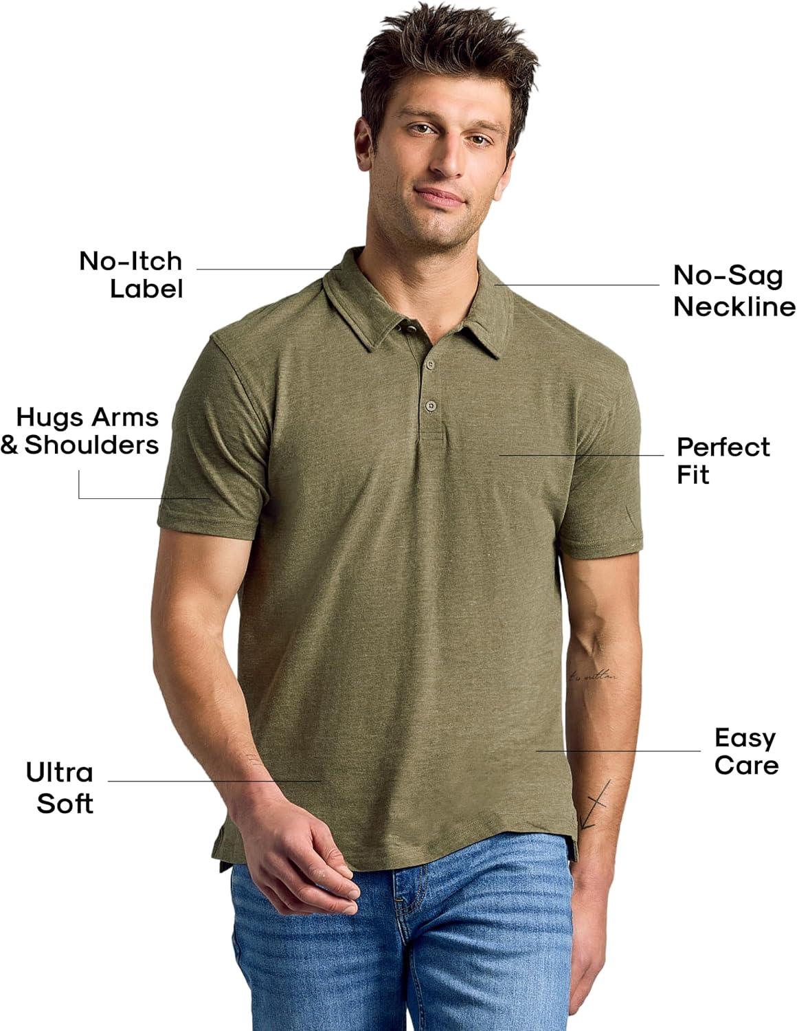 imageTrue Classic Polo Shirts for Men  Mens Polo Shirts Short Sleeve Cotton Dry Fit Golf Shirt for Men Personalized Custom CutHeather Military Green