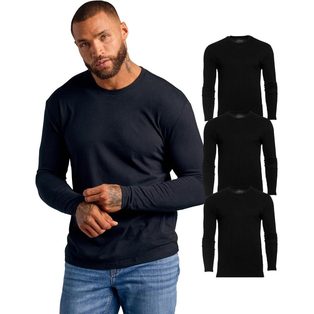 imageTrue Classic Long Sleeve Shirts for Men  Henley Waffle ampamp Crew Neck Long Sleeve T Shirt  Regular and Tall Thermal ShirtsBlack 3pack