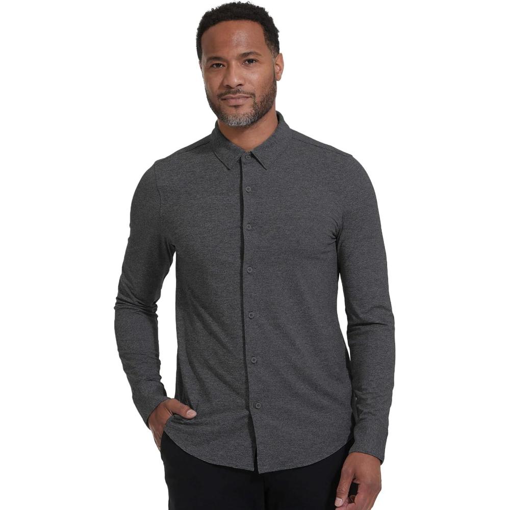imageTrue Classic Mens Long Sleeve Button Down Shirt  Casual Dress Shirts for Men Quick DryCharcoal Heather Gray