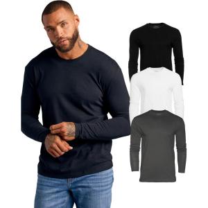 imageTrue Classic Long Sleeve Shirts for Men  Henley Waffle ampamp Crew Neck Long Sleeve T Shirt  Regular and Tall Thermal ShirtsBlackCarbonWhite 3pack