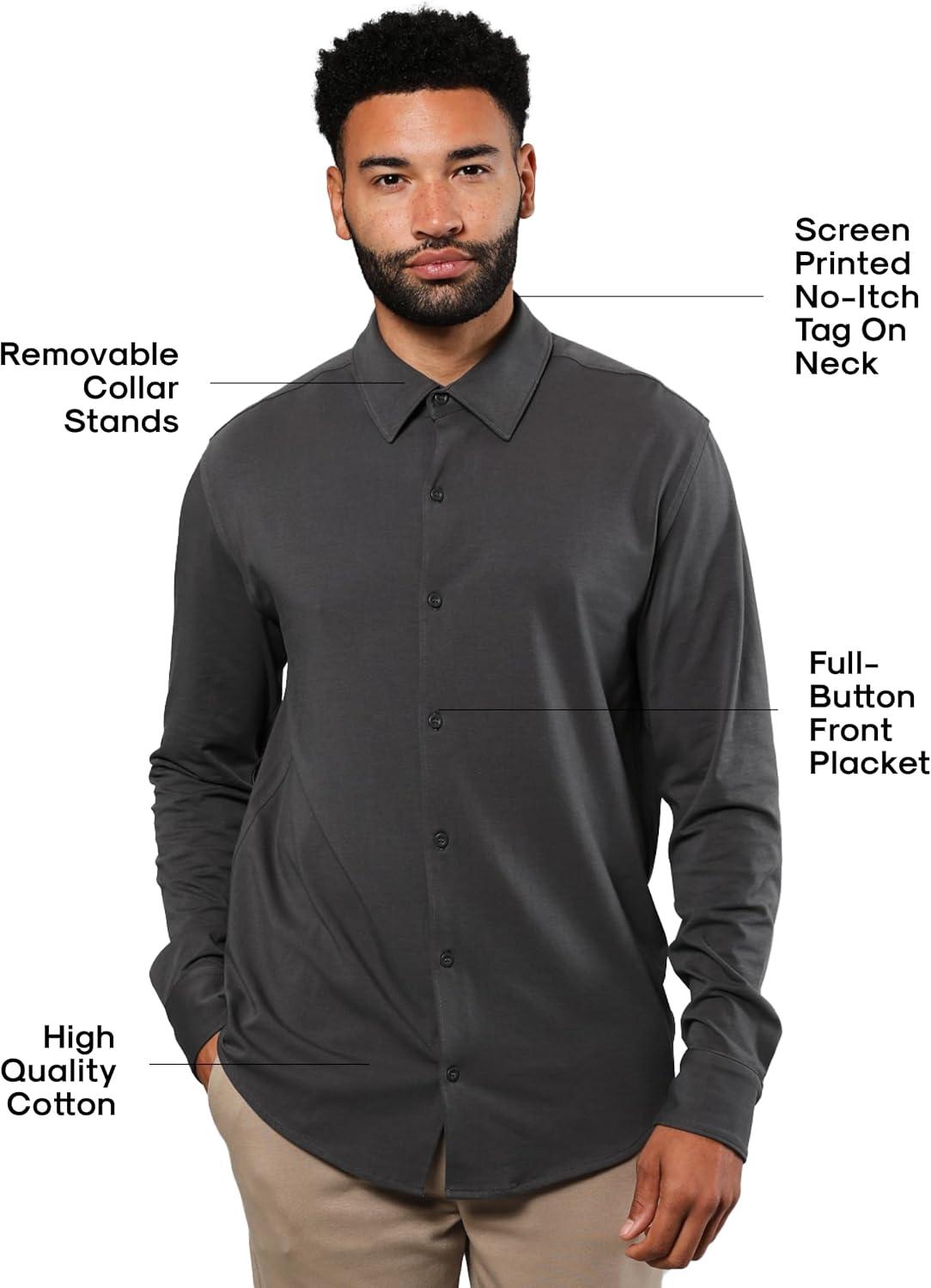 imageTrue Classic Long Sleeve Shirts for Men  Casual Mens Dress Shirts Stretch Button Down Shirt Men Slim ampamp Relaxed FitsCarbon