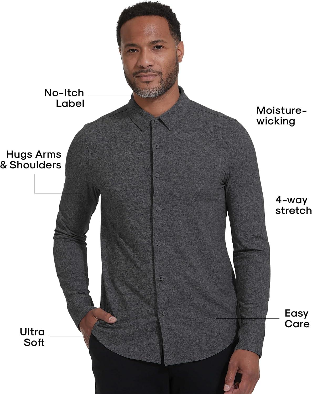 imageTrue Classic Long Sleeve Shirts for Men  Casual Mens Dress Shirts Stretch Button Down Shirt Men Slim ampamp Relaxed FitsCharcoal Heather Gray