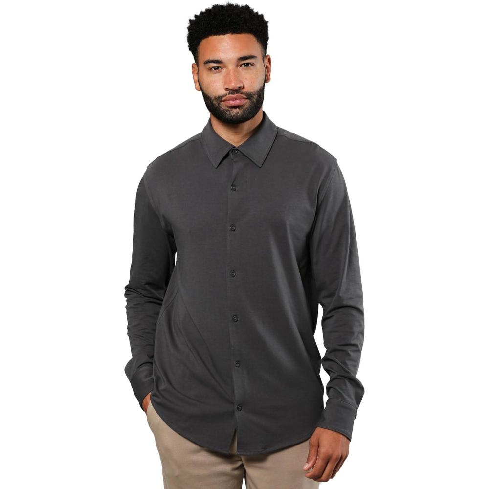 imageTrue Classic Long Sleeve Shirts for Men  Casual Mens Dress Shirts Stretch Button Down Shirt Men Slim ampamp Relaxed FitsCarbon