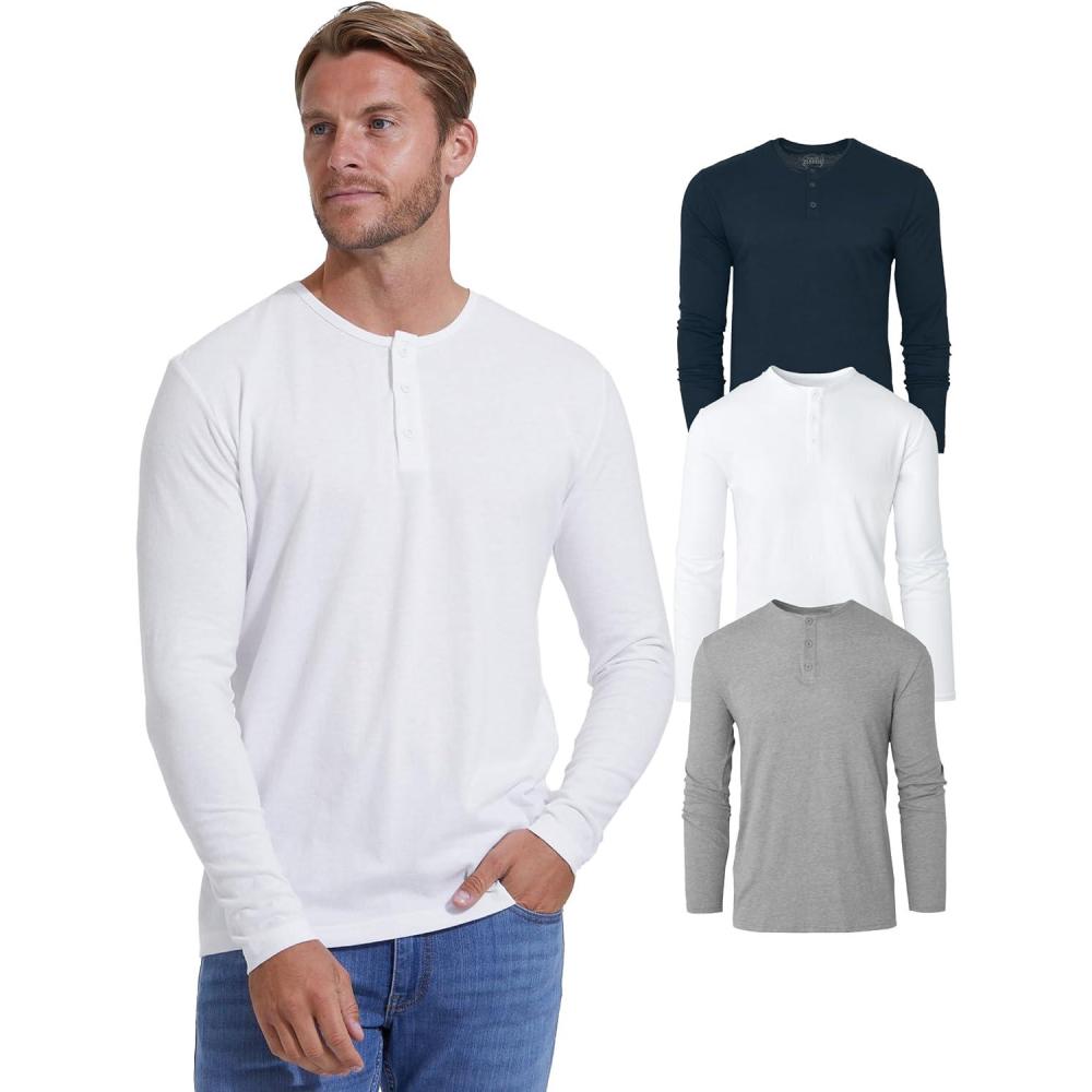 imageTrue Classic Long Sleeve Shirts for Men  Henley Waffle ampamp Crew Neck Long Sleeve T Shirt  Regular and Tall Thermal ShirtsHeather GrayNavyWhite 3pack