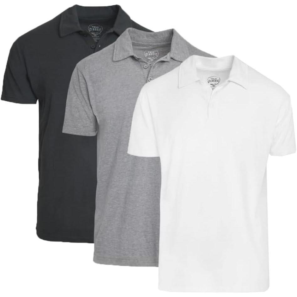 imageTrue Classic Polo Shirts for Men  Mens Polo Shirts Short Sleeve Cotton Dry Fit Golf Shirt for Men Personalized Custom CutCarbonHeather GrayWhite 3pack